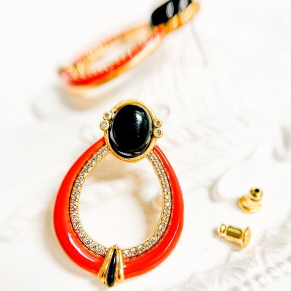 Crystal Hoop Earrings, Black Onyx Gemstone Charm Hoops, Gold Gemstone Earrings - Picture 4 of 7